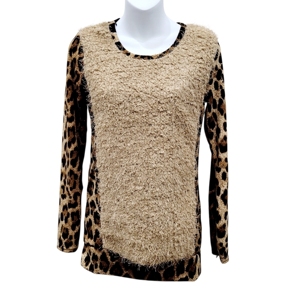 Y2K Leopard Print Long Sleeve Top Blouse Size: Small